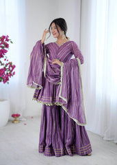 Lovely Purple Chanderi Mirror Work Sharara Suit