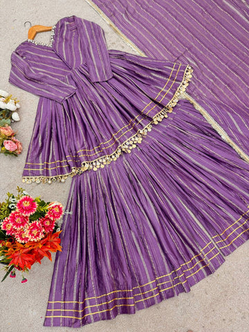 Lovely Purple Chanderi Mirror Work Sharara Suit
