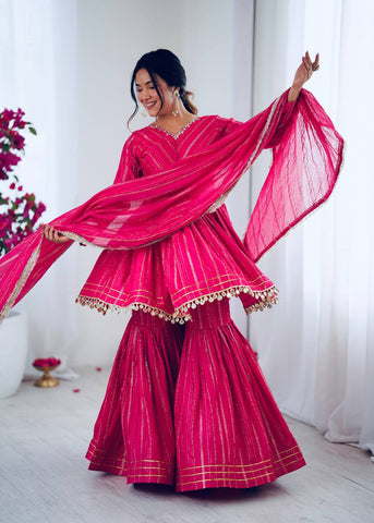 Lovely Purple Chanderi Mirror Work Sharara Suit