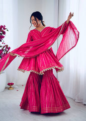 Lovely Purple Chanderi Mirror Work Sharara Suit
