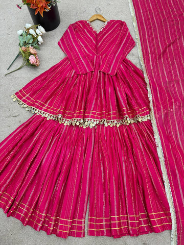 Lovely Purple Chanderi Mirror Work Sharara Suit
