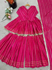 Lovely Purple Chanderi Mirror Work Sharara Suit