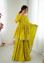 Lovely Purple Chanderi Mirror Work Sharara Suit