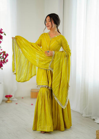 Lovely Purple Chanderi Mirror Work Sharara Suit