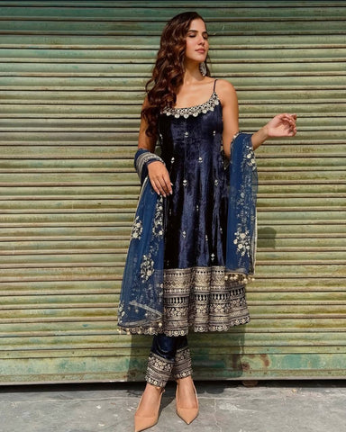 Stylish Embroidered Vichitra Silk Designer Gown