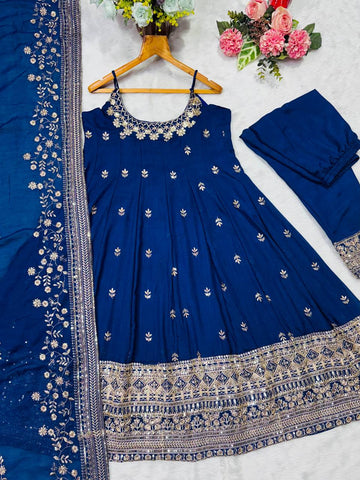 Stylish Embroidered Vichitra Silk Designer Gown