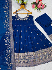 Stylish Embroidered Vichitra Silk Designer Gown