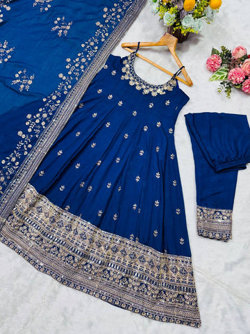 Stylish Embroidered Vichitra Silk Designer Gown