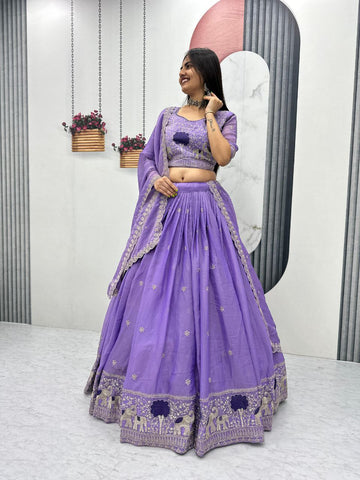 Attractive Purple Moss Shimar Embroidery Lehenga