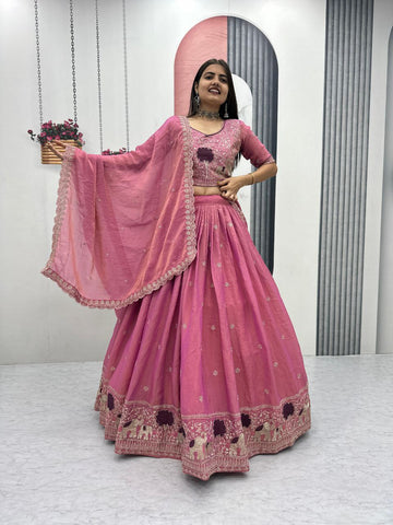 Attractive Purple Moss Shimar Embroidery Lehenga