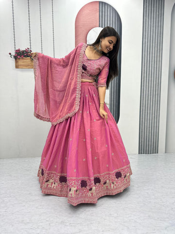 Attractive Purple Moss Shimar Embroidery Lehenga