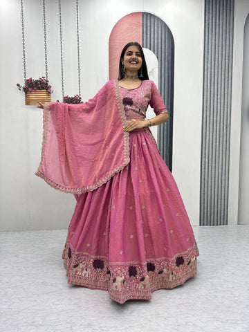 Attractive Purple Moss Shimar Embroidery Lehenga