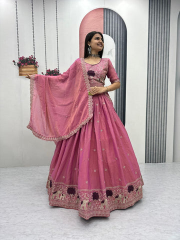 Attractive Purple Moss Shimar Embroidery Lehenga