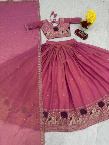 Attractive Purple Moss Shimar Embroidery Lehenga