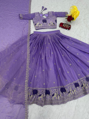 Attractive Purple Moss Shimar Embroidery Lehenga