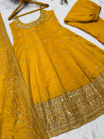 Stylish Embroidered Vichitra Silk Designer Gown