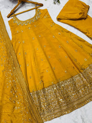 Stylish Embroidered Vichitra Silk Designer Gown