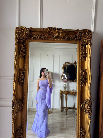 Party Wear Purple Color Diamond Work Lehenga