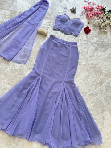 Party Wear Purple Color Diamond Work Lehenga