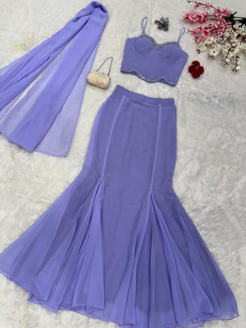 Party Wear Purple Color Diamond Work Lehenga