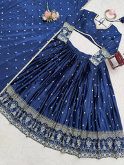 Exclusive Blue Satin Thread Work Lehenga Choli