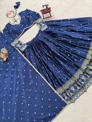 Exclusive Blue Satin Thread Work Lehenga Choli
