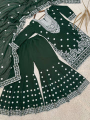 Attractive Green Georgette Sequence Work Sharara Suit