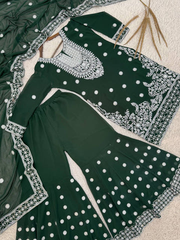 Attractive Green Georgette Sequence Work Sharara Suit