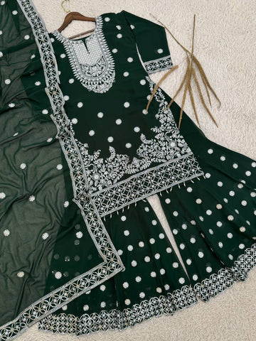 Attractive Green Georgette Sequence Work Sharara Suit