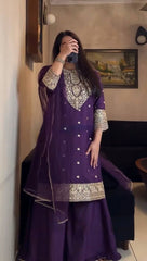 Designer Purple Georgette with Coding Work Sharara Suit