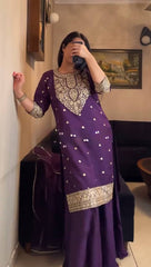 Designer Purple Georgette with Coding Work Sharara Suit