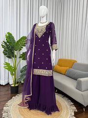 Designer Purple Georgette with Coding Work Sharara Suit
