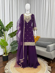 Designer Purple Georgette with Coding Work Sharara Suit