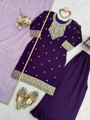 Designer Purple Georgette with Coding Work Sharara Suit