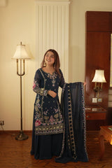 Daisy Blue Georgette Sequence Work Palazzo Suit