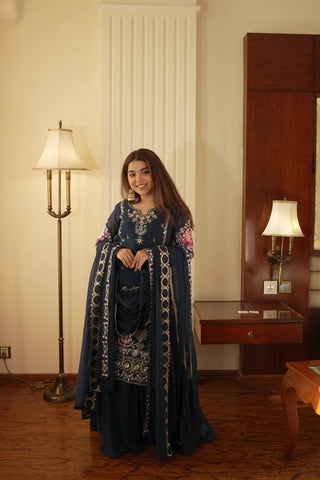 Daisy Blue Georgette Sequence Work Palazzo Suit