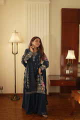 Daisy Blue Georgette Sequence Work Palazzo Suit