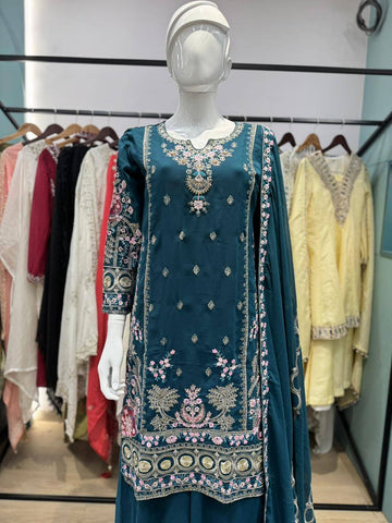 Daisy Blue Georgette Sequence Work Palazzo Suit