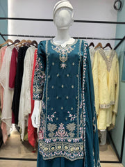 Daisy Blue Georgette Sequence Work Palazzo Suit