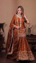Marvelous Brown Silk Sequence Work Sharara Suit