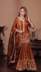 Marvelous Brown Silk Sequence Work Sharara Suit
