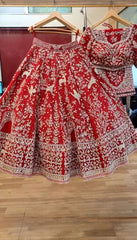 Glorious Red Net With Embroidery Work Lehenga