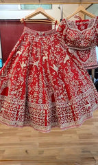 Glorious Red Net With Embroidery Work Lehenga