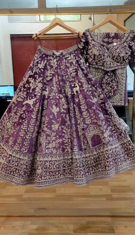 Glorious Red Net With Embroidery Work Lehenga