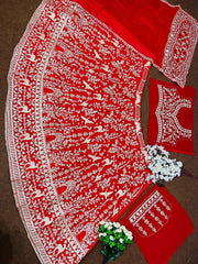 Glorious Red Net With Embroidery Work Lehenga