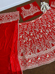 Glorious Red Net With Embroidery Work Lehenga