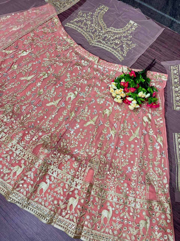 Glorious Red Net With Embroidery Work Lehenga