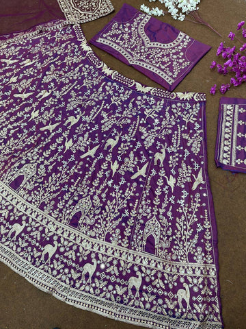 Glorious Red Net With Embroidery Work Lehenga