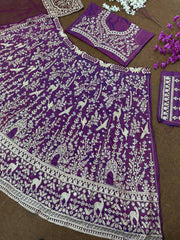 Glorious Red Net With Embroidery Work Lehenga