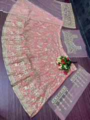 Glorious Red Net With Embroidery Work Lehenga